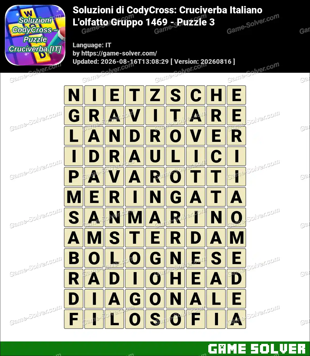 Soluzioni di CodyCross: Cruciverba Italiano L’olfatto Gruppo 1469 – Puzzle 3